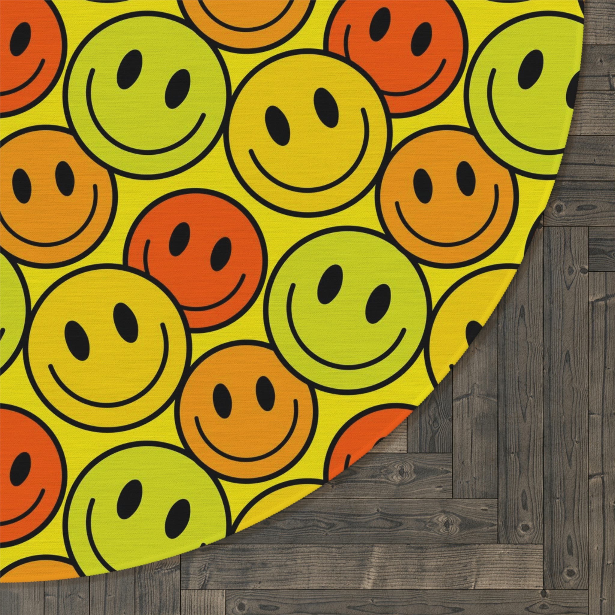 Round Rug Happy Face pattern yellow/orange