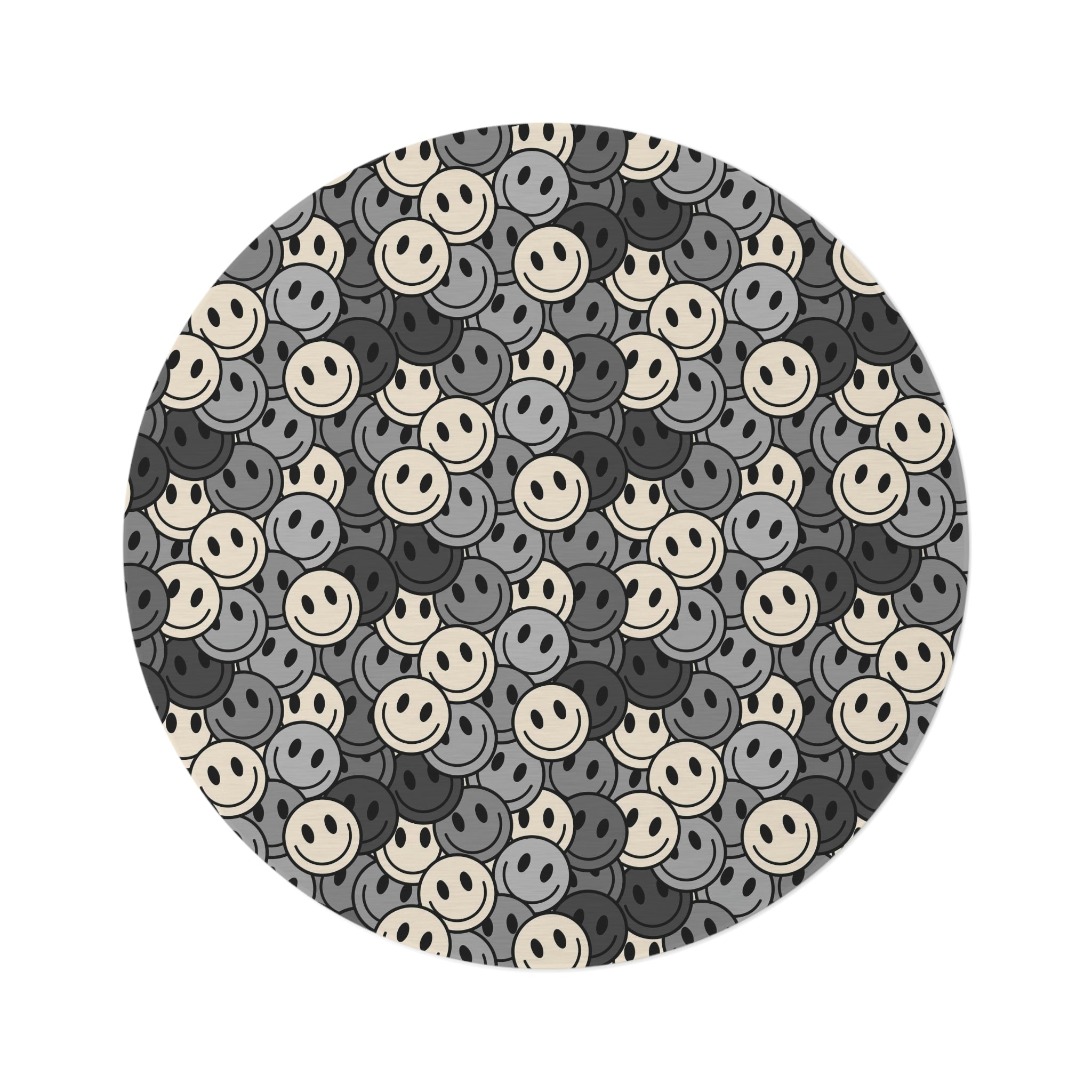 Round Rug Happy Face pattern 2 grey