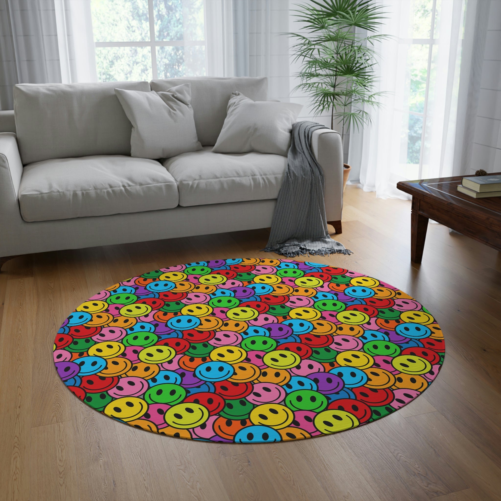 Runder Teppich Happy Face Muster bunt 