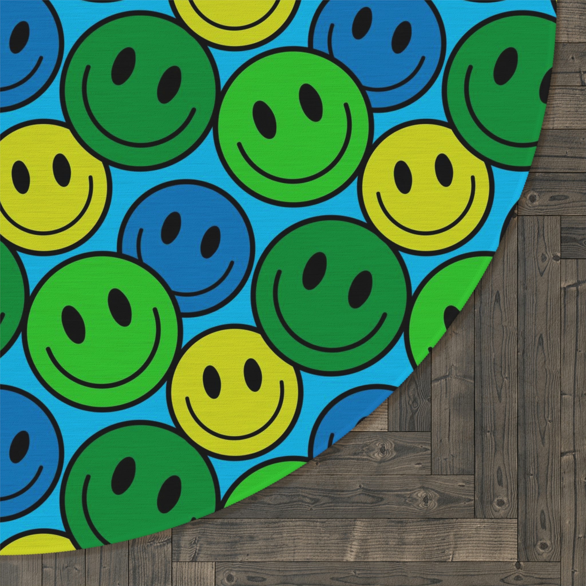 Round Rug Happy Face pattern green/blue