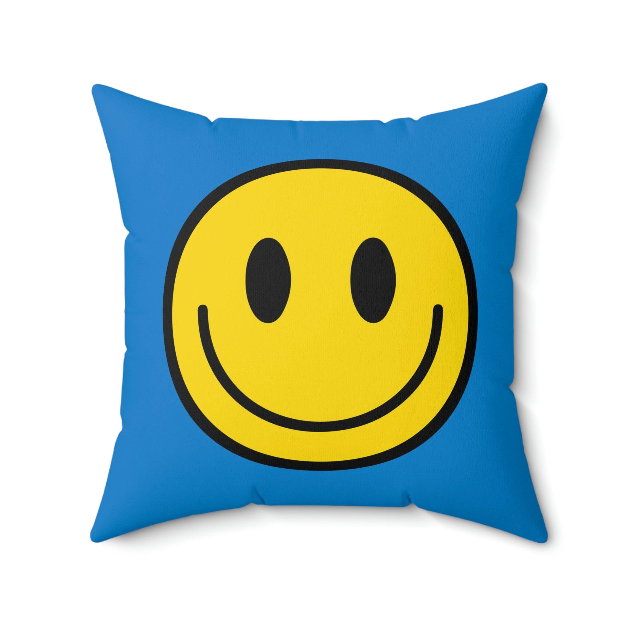Kissen aus gesponnenem Polyester Happy Face, gelb/blau, König