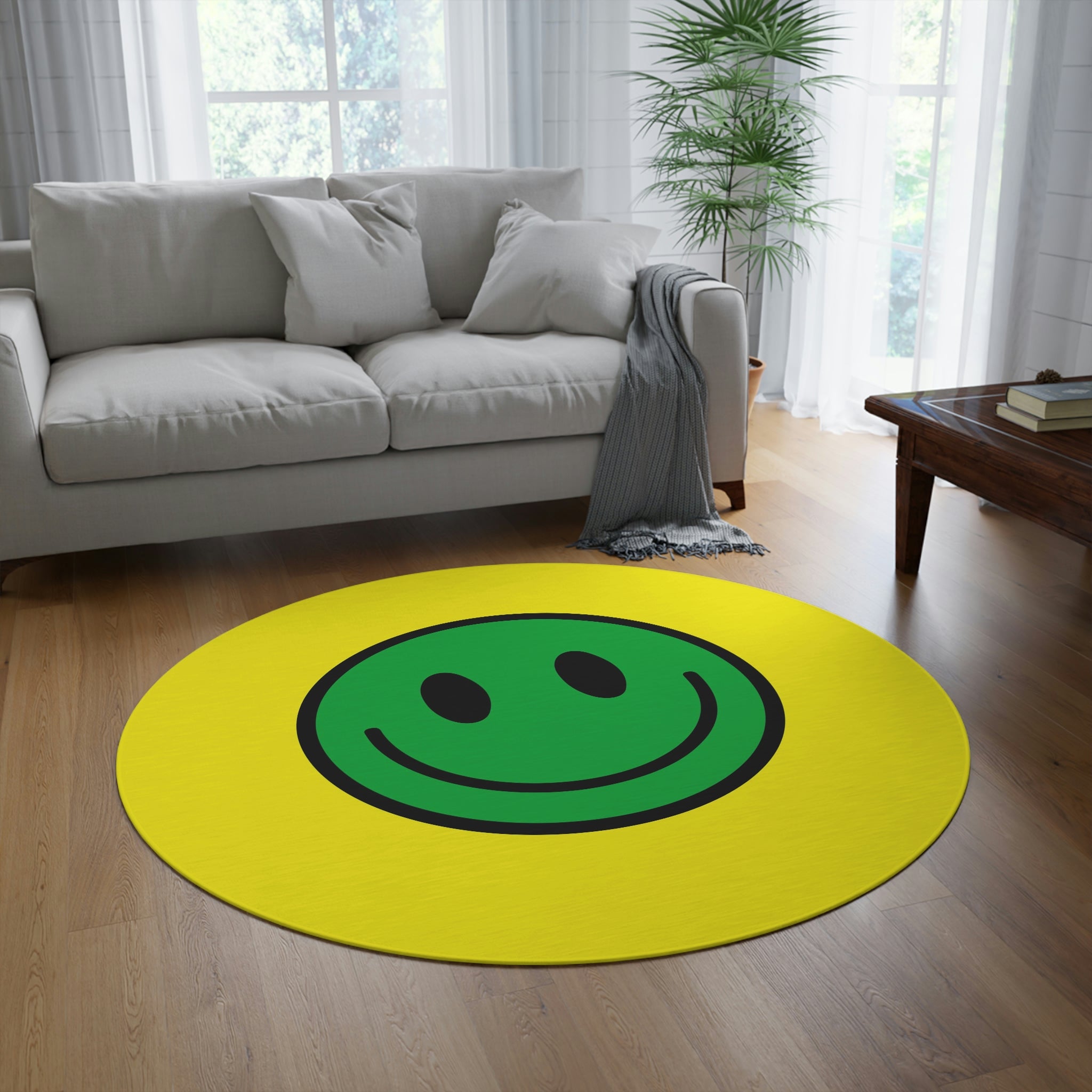 Round Rug Happy Face pattern green/pistachio