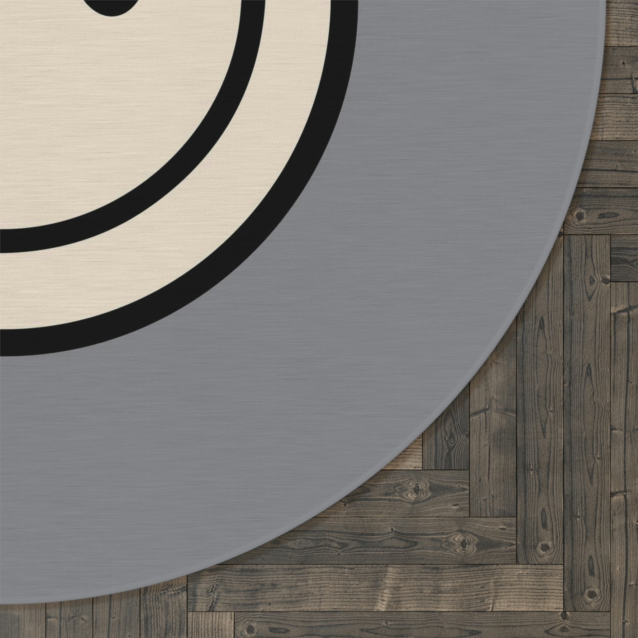 Runder Teppich Happy Face in gebrochenem Weiß 