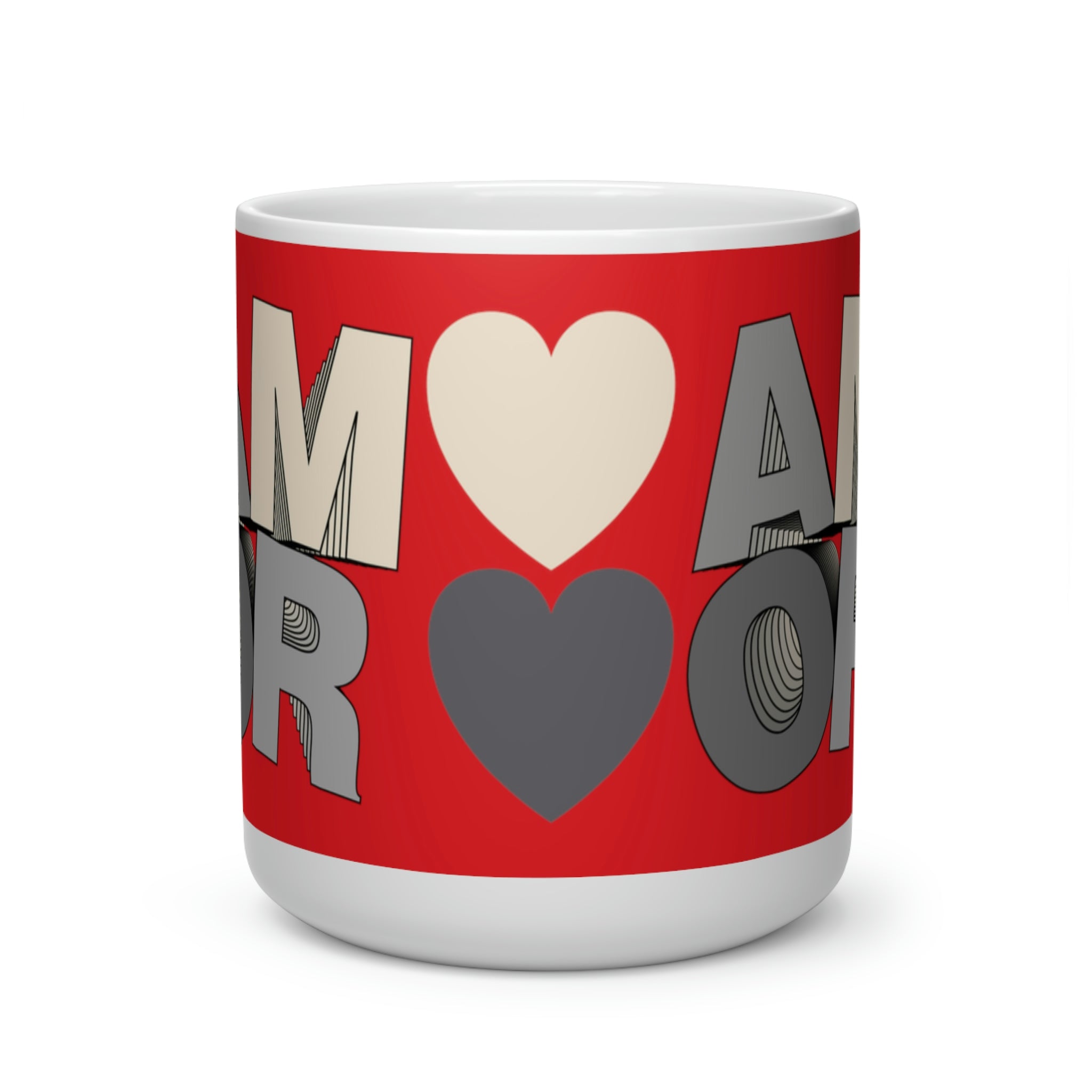 Herzförmige Tasse Layer Amor 2 grau/rot 
