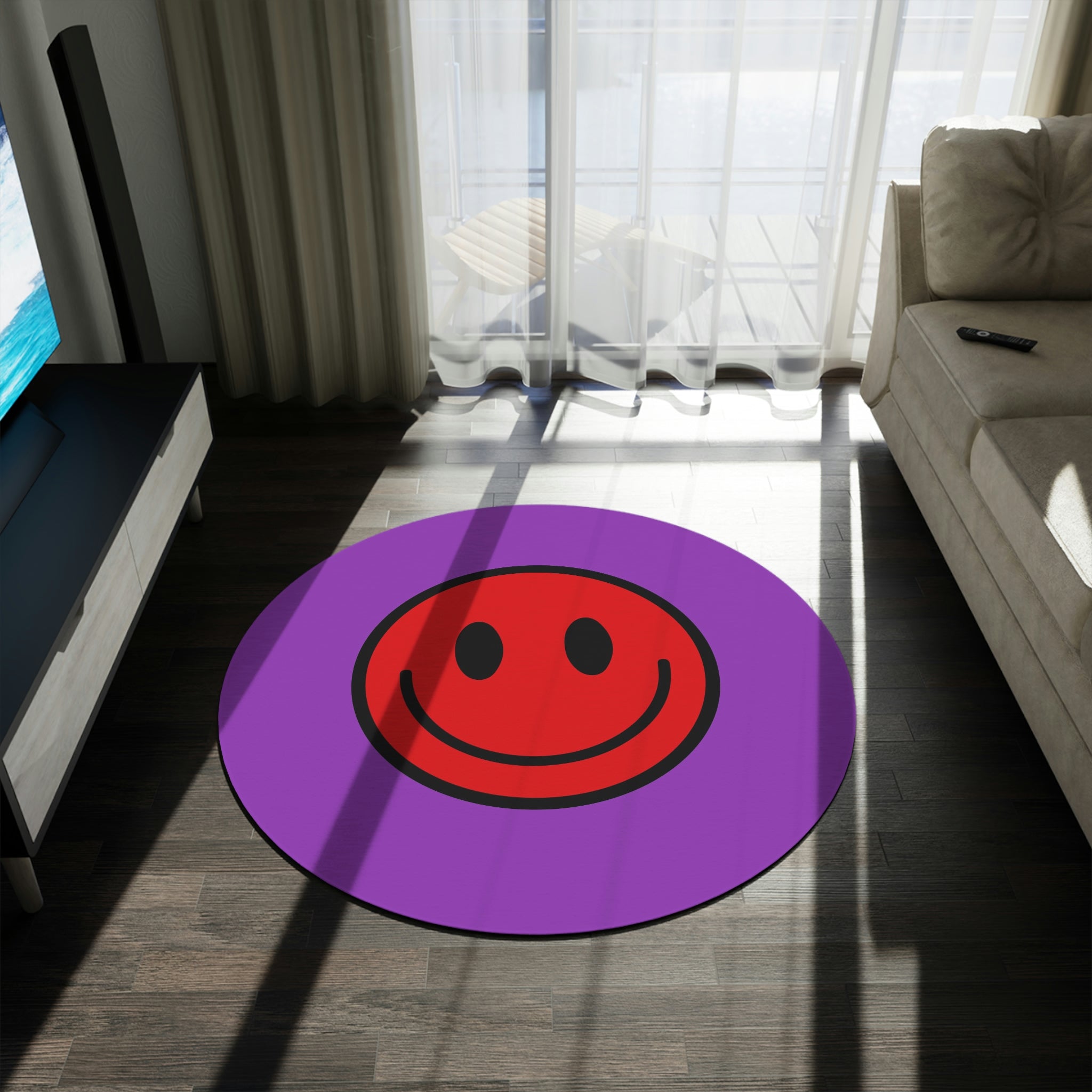 Round Rug Happy Face pattern red/purple